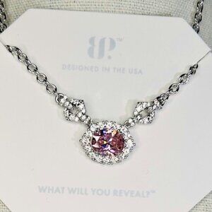 Bomb Party Pink Rose Quartz Necklace on Rhodium New NK86572